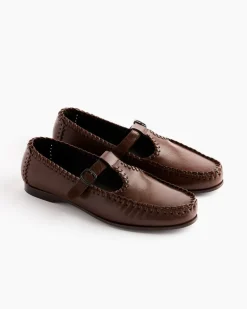 Alcover Supple Shiny T-Bar Loafer in Chestnut