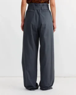 Belted Cotton Pants in Dark Grey