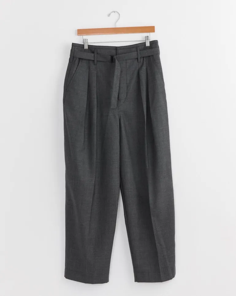 Belted Pleated Pant in Grey Melange