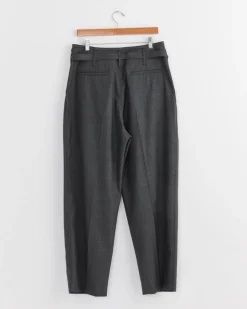 Belted Pleated Pant in Grey Melange