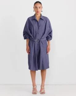 Belted Shirt Dress in Steel