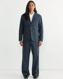 Blazer in Crinkle Stripe Navy