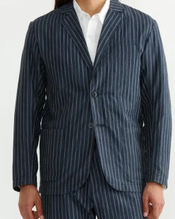 Blazer in Crinkle Stripe Navy