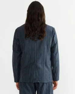 Blazer in Crinkle Stripe Navy