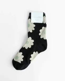 Blooming Daisy Short Crew Socks in Black