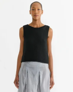 Boat Neck Knit Tank in Black