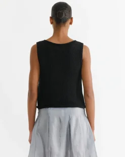 Boat Neck Knit Tank in Black