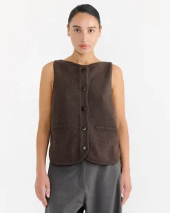 Boat Neck Waistcoat in Brown