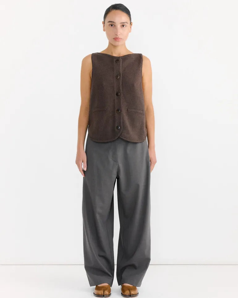 Boat Neck Waistcoat in Brown