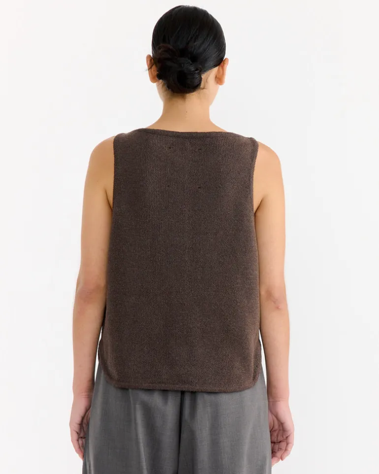 Boat Neck Waistcoat in Brown