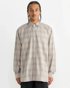 Check Oversized Down Pat Shirt in Taupe Grey