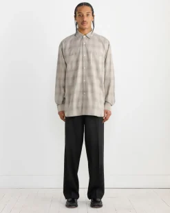 Check Oversized Down Pat Shirt in Taupe Grey