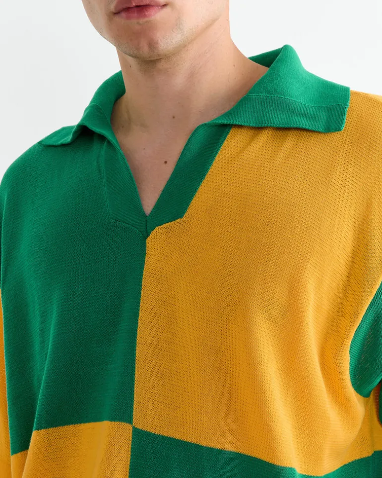 Checker Polo in Yellow Green