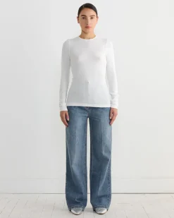Circular Ribbed Crewneck Pullover in White