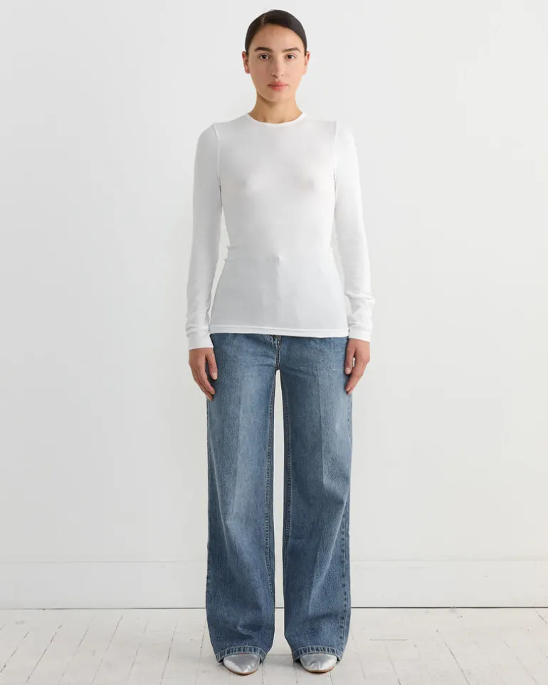 Circular Ribbed Crewneck Pullover in White