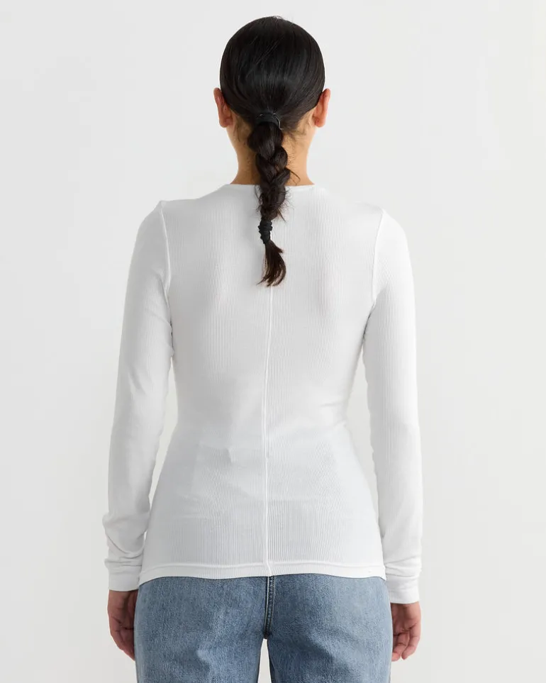 Circular Ribbed Crewneck Pullover in White