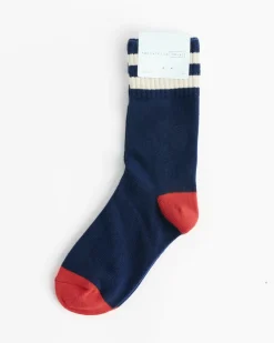 Collegiate Stripe Crew Socks in Navy