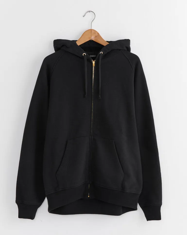 Cotton French Terry Zip Parka Hoodie in Black