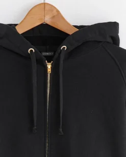 Cotton French Terry Zip Parka Hoodie in Black