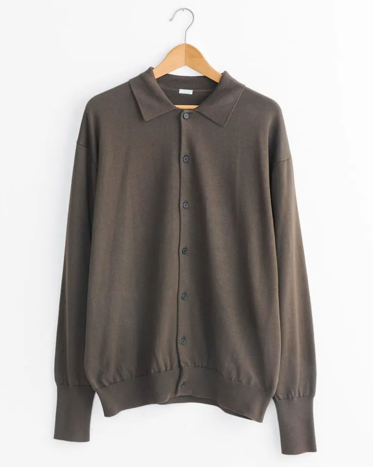 Cotton Knit Collar Cardigan in Olive