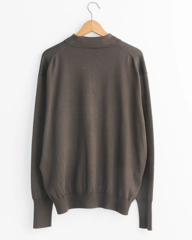 Cotton Knit Collar Cardigan in Olive