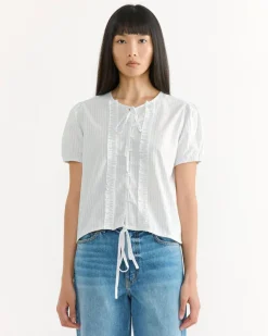 Double Frill Top in Sage Stripe