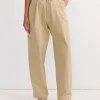 Drawcord Pleated Trouser in Sand