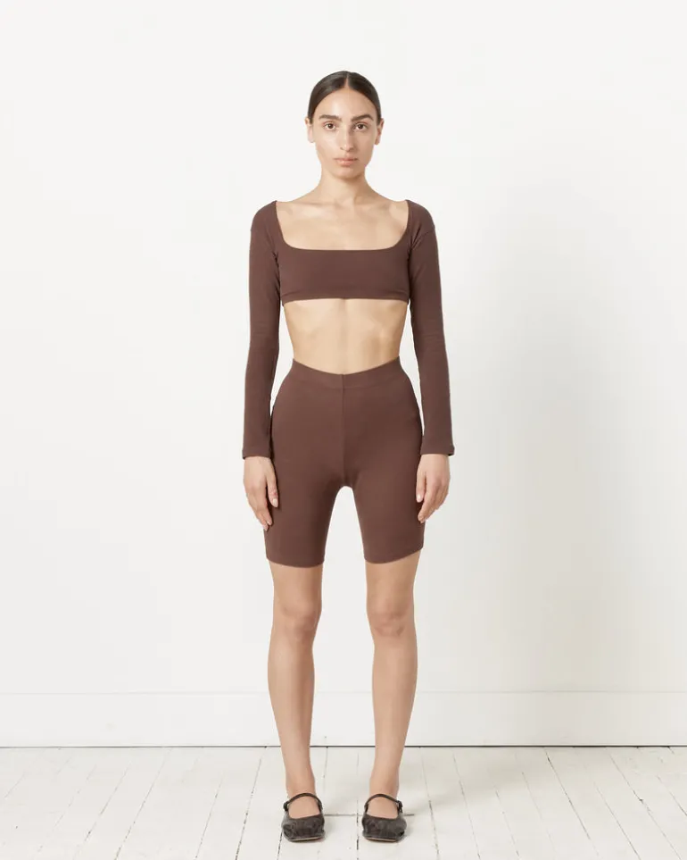 El Tigre Chiquito Long Sleeve Crop Top in Chocolate