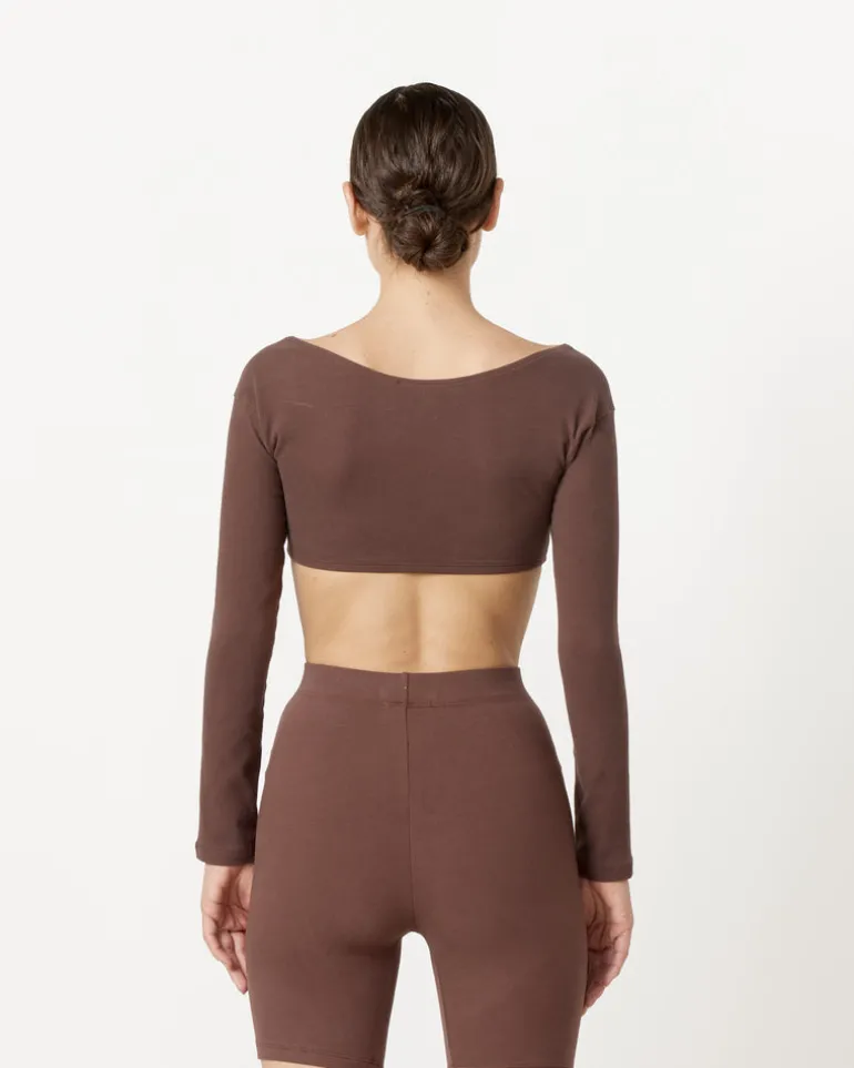 El Tigre Chiquito Long Sleeve Crop Top in Chocolate