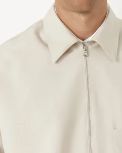 Enzo Shirt Long Sleeve in Tropical Wool Crema