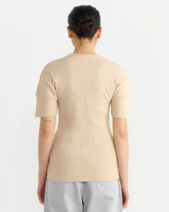 Fitted Henley in Warm Beige
