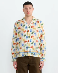 Flower Stamp Shirt in White Multi