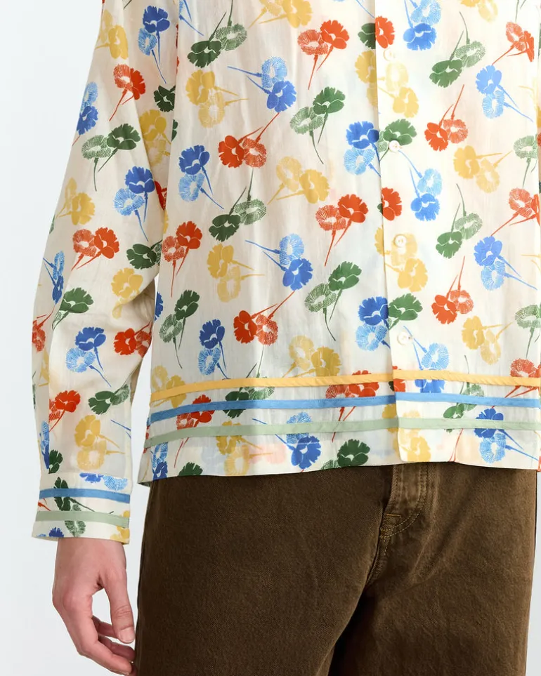 Flower Stamp Shirt in White Multi