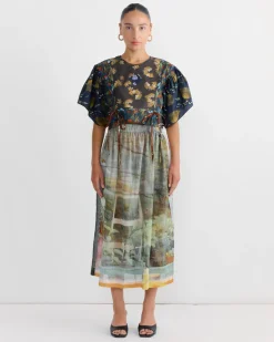 Folk Top in Print Z/Flower Power Dark