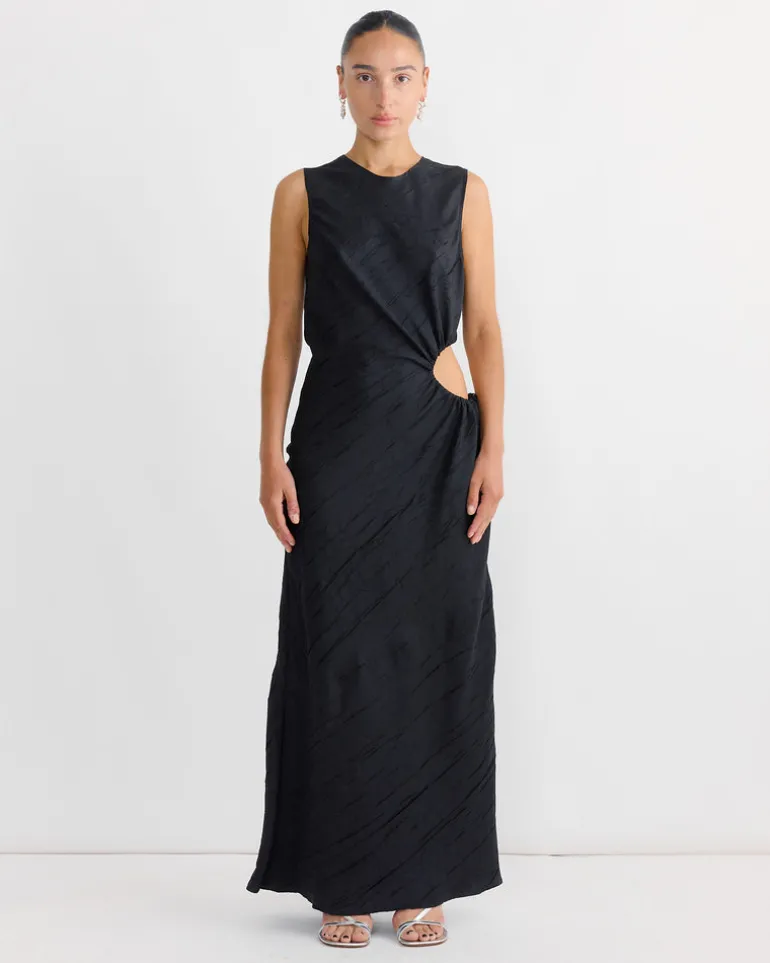 Gathered Cutout Maxi Dress in Black