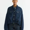 Gathered Denim Jacket in Indigo
