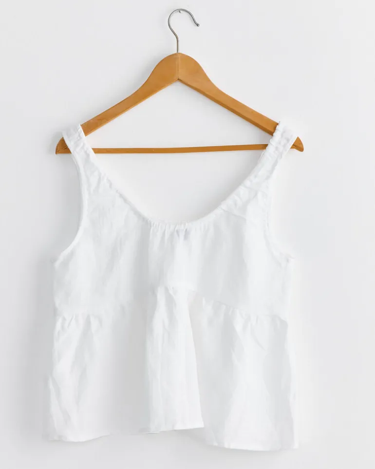 Gathered Linen Set in White