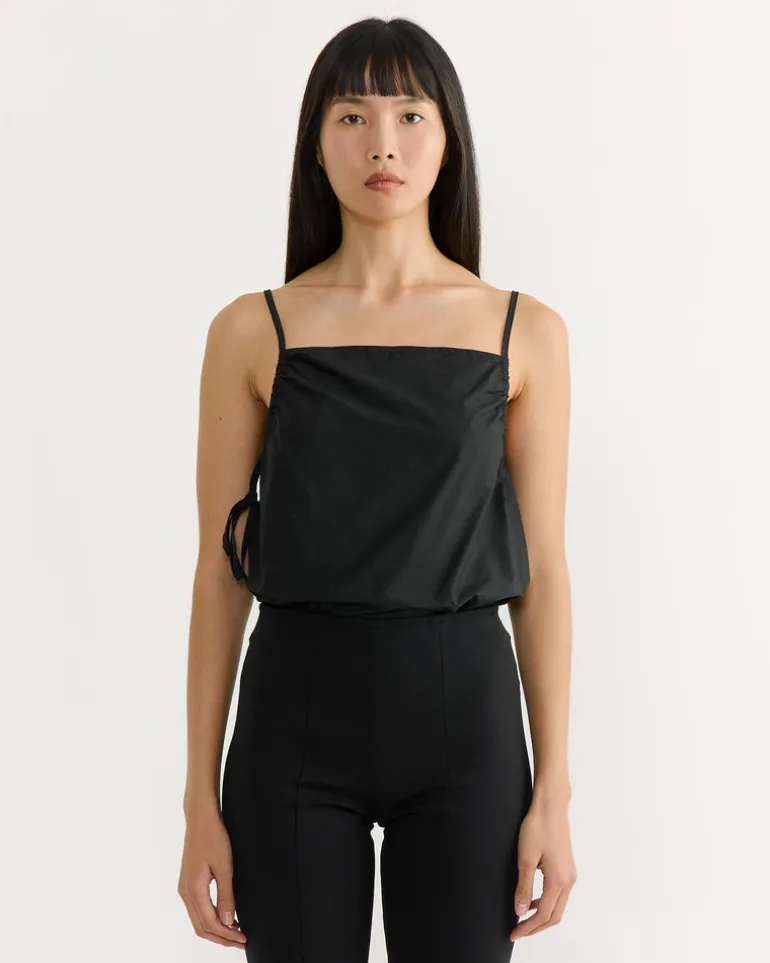 Gathered Strap Top in Black