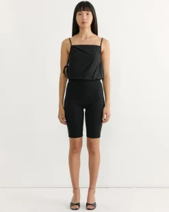 Gathered Strap Top in Black