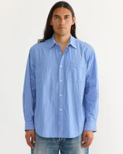 Gio Shirt in Crushed Cotton Blue Stripe