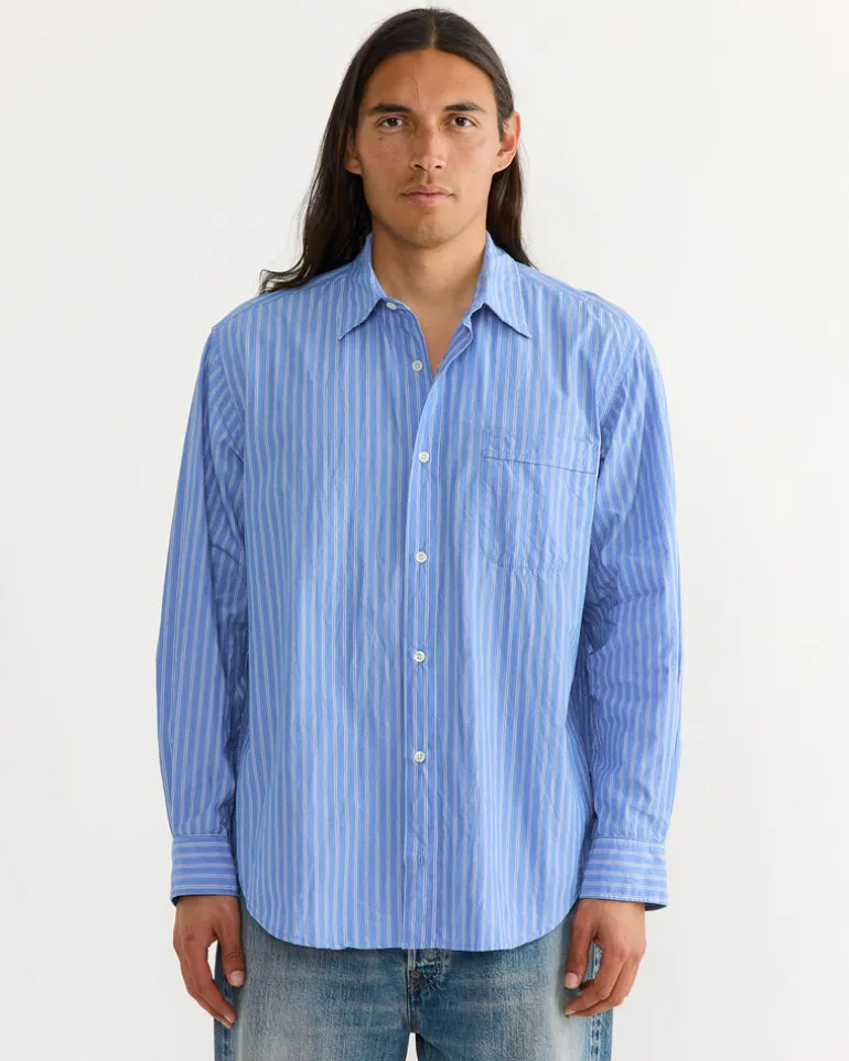 Gio Shirt in Crushed Cotton Blue Stripe