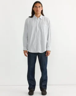 Gio Shirt in Crushed Cotton Navy Stripe