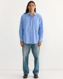 Gio Shirt in Crushed Cotton Blue Stripe