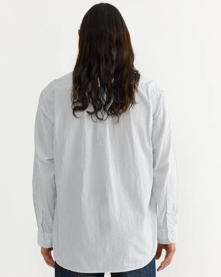 Gio Shirt in Crushed Cotton Navy Stripe