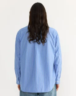 Gio Shirt in Crushed Cotton Blue Stripe