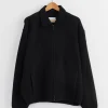 Gradation Pleats Twist Sleeve Zip Jacket in Black
