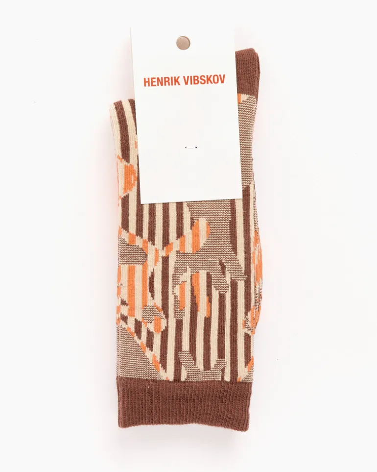 Handsome Hands Socks in Brown Orange Grid