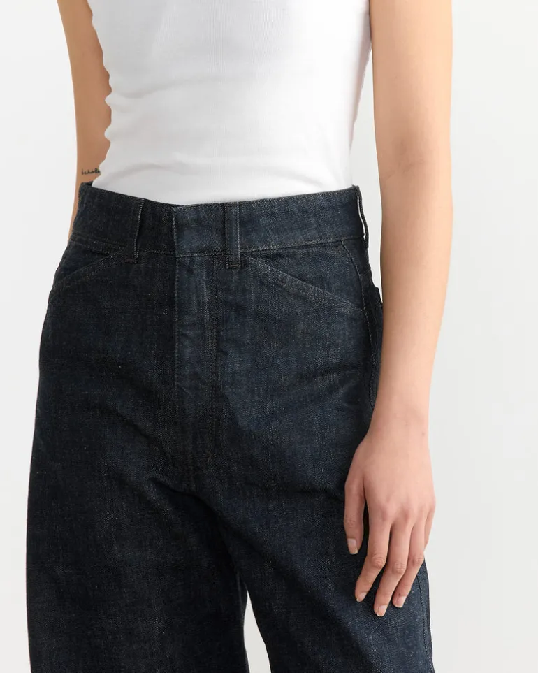 High Waisted Curved Pant in Denim Indigo