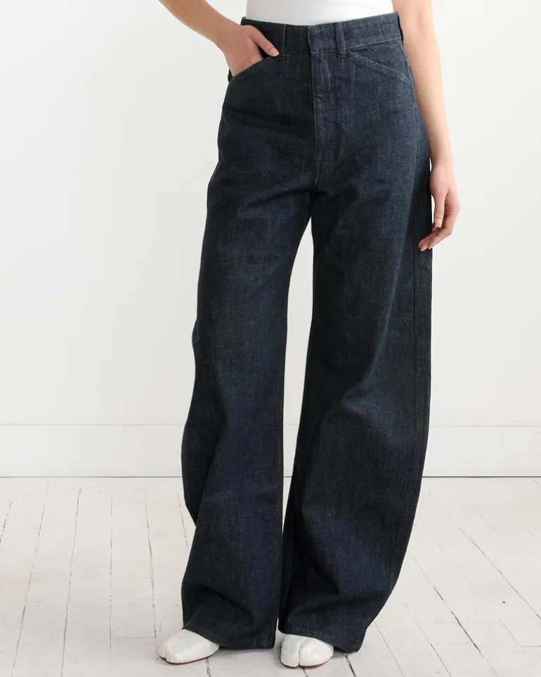 High Waisted Curved Pant in Denim Indigo