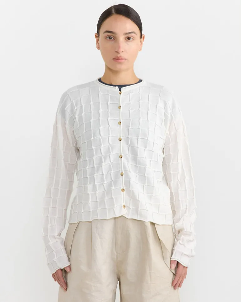 Inlay Cardigan in White
